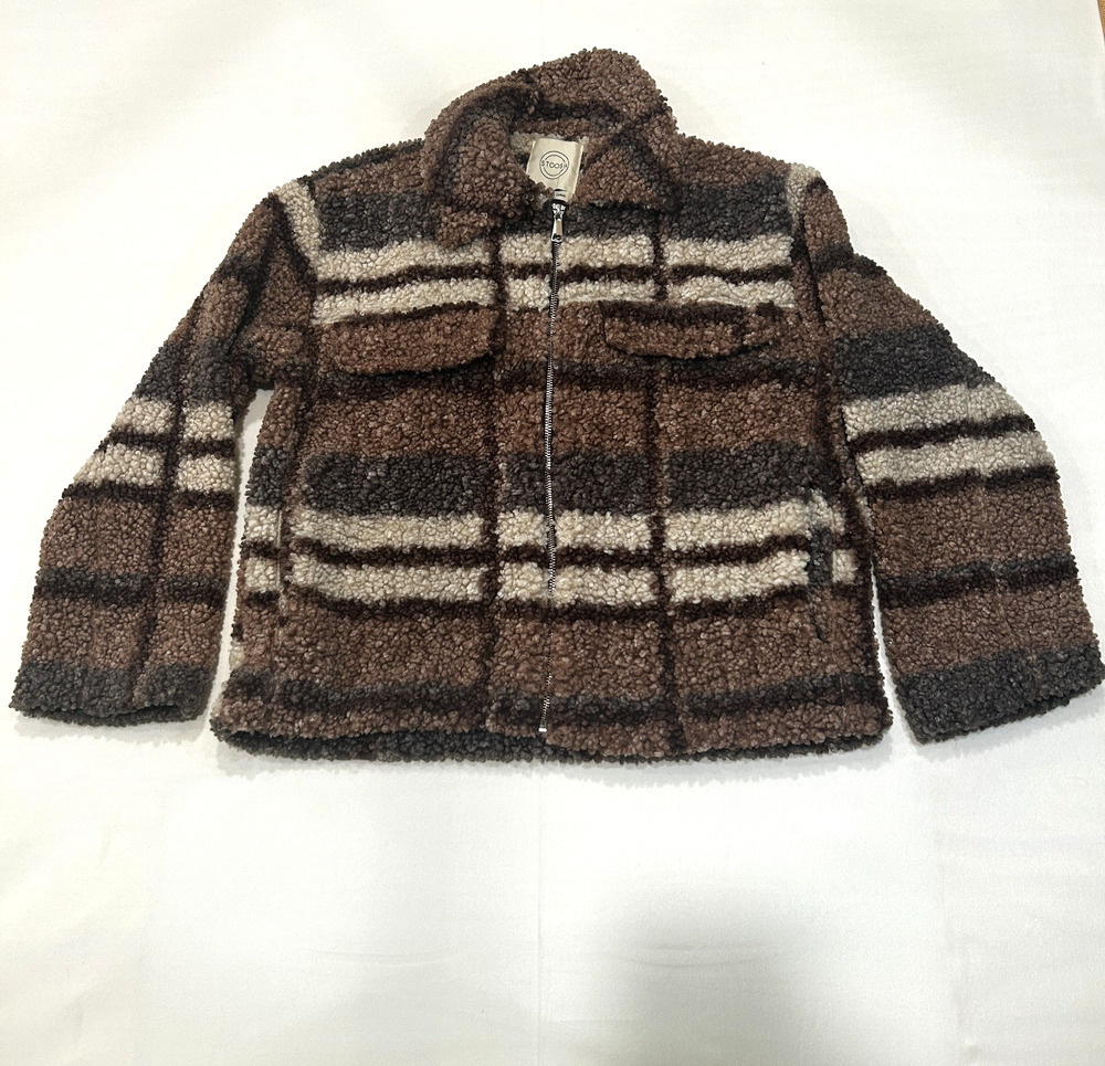 STOOSH Women’s Sherpa Jacket Size: S Brown & Beige Teddy Fleece Zip up.
